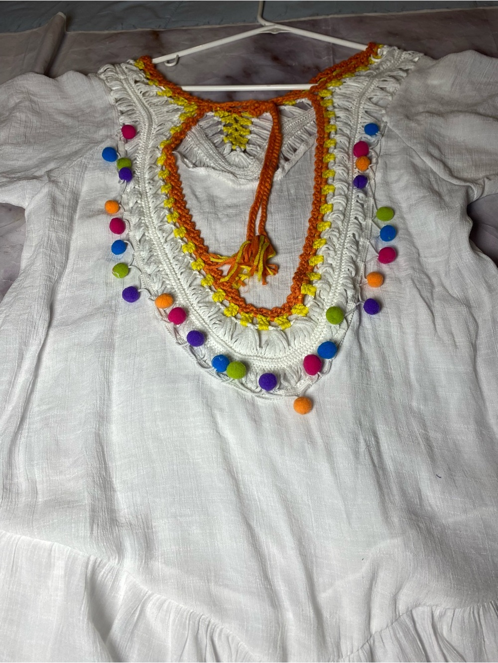 SHEIN Cream Crochet-Trim Mini Dress with Orange & Yellow Accents - Picture 15 of 15